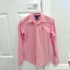 Like New Ralph Lauren Collared Polo Pink Long Sleeve Button Up (Slim Fit Size 2)